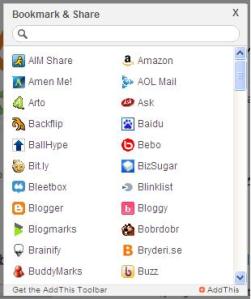 AddThis Social bookmarking button popup